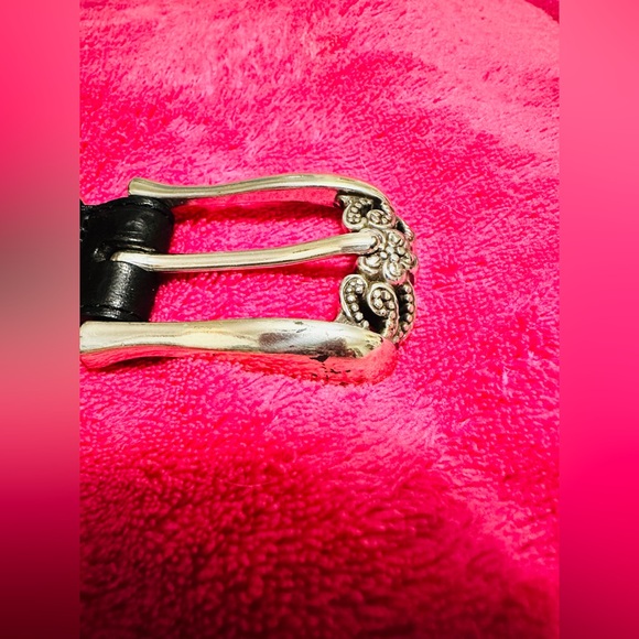 Brighton Black Leather Belt with Silver Floral Studs 36” XL - Picture 7 of 8